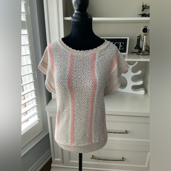 Vintage 90’S EN VOGUE Knitted Beige Pink Short Sleeve Top Shirt Size Medium - Picture 2 of 15